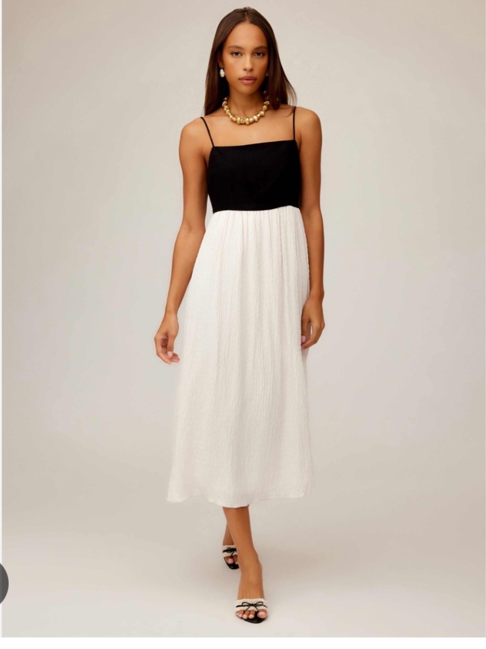 Fifteen Twenty Anetta Black & White Square-Neck Midi Dress Spring 2025 Small New